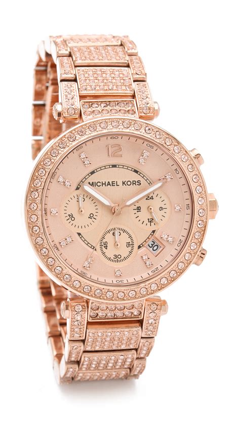 michael kors parker rose glitz chronograph watch|chronograph parker rose gold.